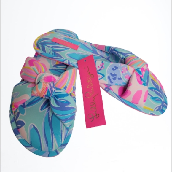 Lilly Pulitzer Pool Slippers Sea Glass Aqua Rainforest Retreat Size S/M
